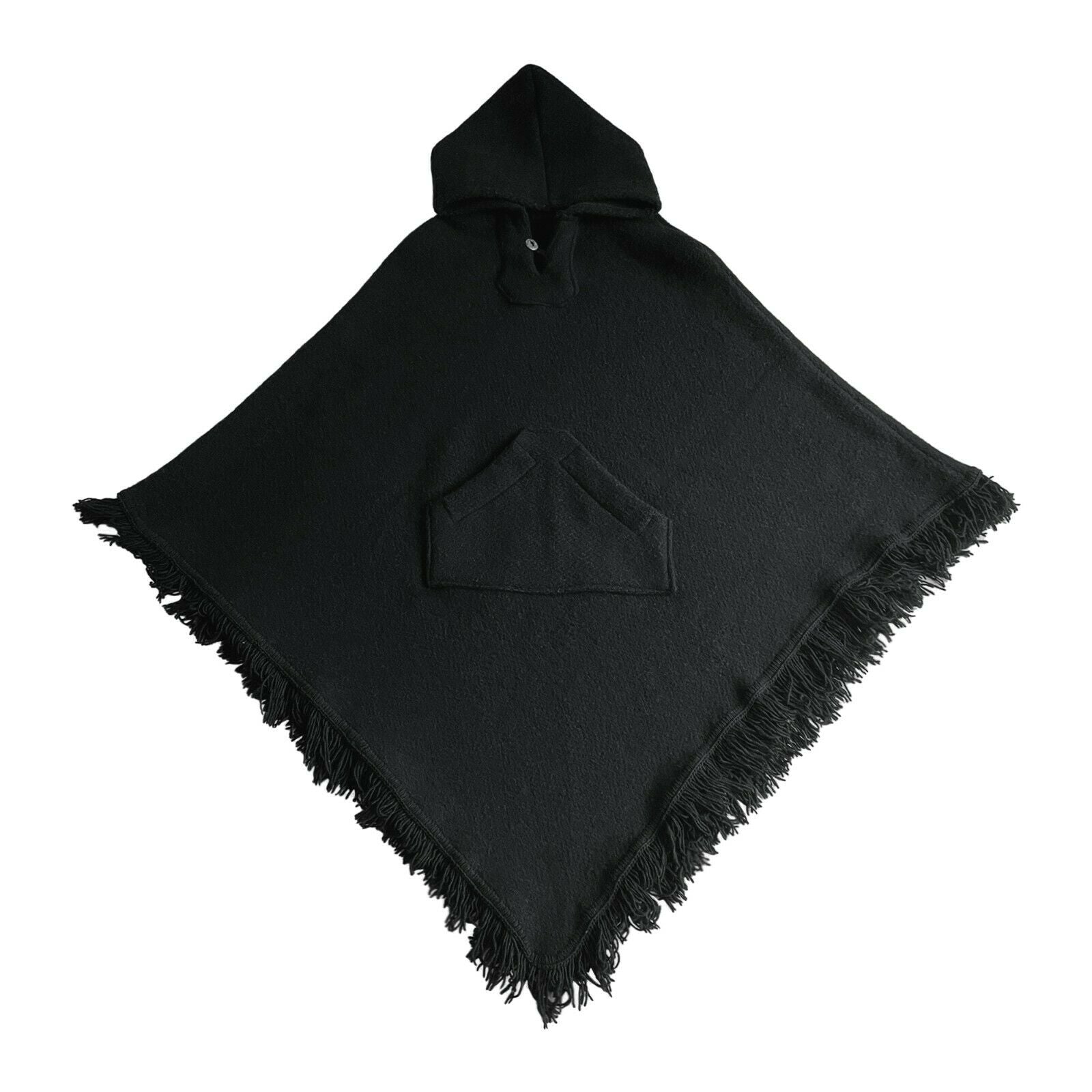 Extra Large Surfers Poncho with hood and pocket llama wool - BLACK