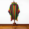Load image into Gallery viewer, Llama Wool Unisex South American Handwoven Hooded Poncho - striped with diamonds pattern rasta/hippie