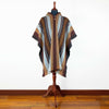 Llama Wool Unisex South American Handwoven Hooded Poncho - striped with diamonds pattern brown