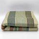 Suropata baby alpaca wool blanket – a folded wool blanket features a striped pattern in shades of green, beige, brown, and red, set against a plain white background