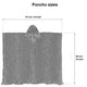 Llama Wool Hooded Poncho – a textured hooded poncho is shown flat with dimensions marked: 110 cm (43 inches) wide, 90 cm (35 inches) tall. Above, the text reads Poncho sizes