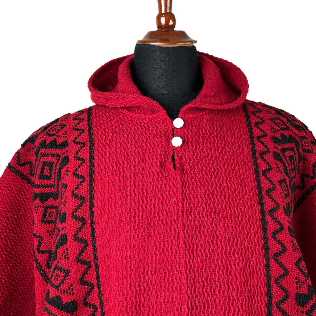 ECUALAMA Llama Wool Hooded Poncho – Unisex Pullover Sweater Jacket – Coffee Bean Brown – One Size