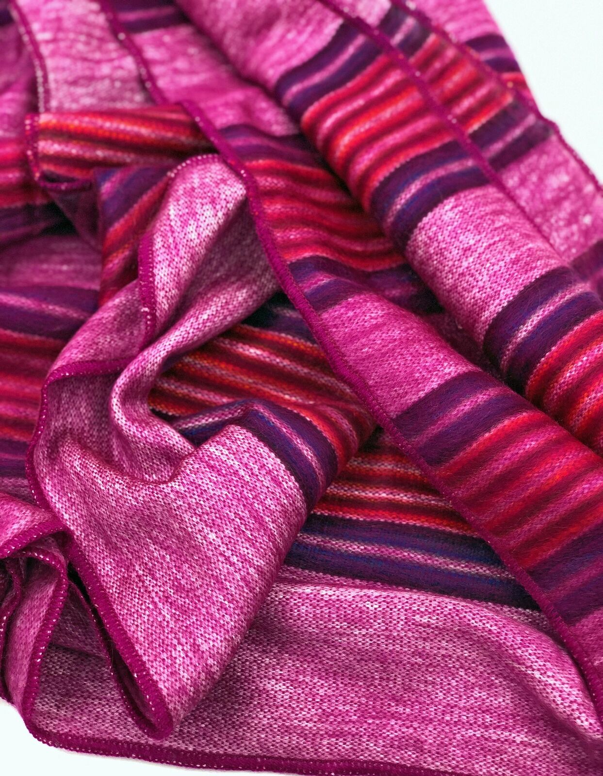 Cayetana - Baby Alpaca Wool Throw Blanket / Sofa Cover - Queen 90" x 65" - striped pattern pink/fuchsia