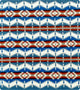 Geometric pattern features zigzag lines and diamond shapes in blue, white, and red, forming a repeating motif. The design evokes a textile or fabric with a southwestern style.