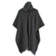 Llama Wool Hooded Poncho – a dark gray poncho hangs with a high collar and a single button near the neck, displayed against a plain white background