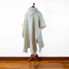 Llama Wool Unisex South American Handwoven Hooded Poncho - wavy striped pattern White
