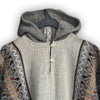 Llama Wool Unisex South American Handwoven Hooded Poncho - solid gray with diamonds pattern