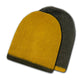 Two woolen beanies are displayed, with one yellow and one dark gray. They overlap slightly on a white background, showcasing their simple, cozy texture.