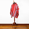 Llama Wool Unisex South American Handwoven Hooded Poncho Pullover - red with stripes pattern