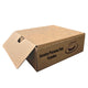 Cardboard box labeled Genuine Panama Hat Ecuador with a hat illustration, partially opened, revealing a flap. The box is on a plain, white background.