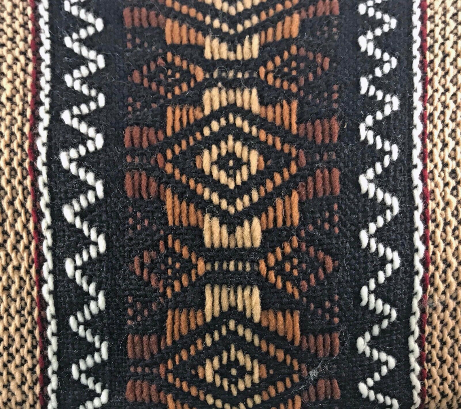 Llama Wool Unisex South American Handwoven Hooded Poncho - khaki/lilac stripes with diamonds pattern