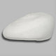White woven flat cap resting against a plain gray background, showcasing delicate crisscross patterns in a smooth, rounded shape.