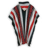 Load image into Gallery viewer, Llama Wool Unisex South American Handwoven Poncho - striped pattern BLACK/WHITE/RED with red diamonds