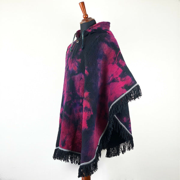 Llama Wool Unisex South American Handwoven Hooded Poncho - black