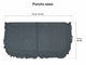 A grey poncho with fringe edges lies flat, measuring 135 cm by 73 cm. Text reads Poncho sizes, 135 cm / 53 inch, 73 cm / 29 inch, indicating dimensions.