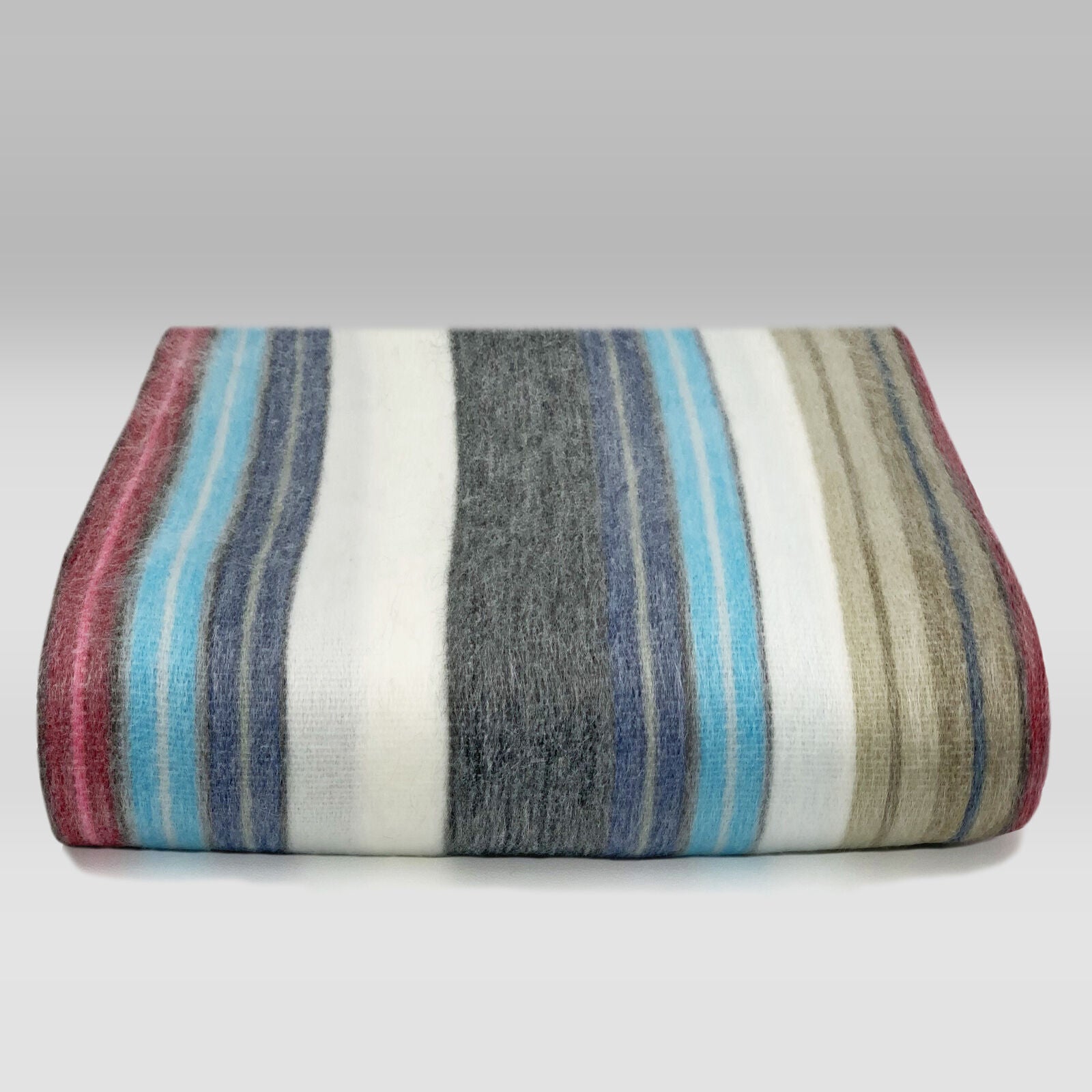 Carihuairazo - Baby Alpaca Wool Throw Blanket / Sofa Cover - Queen 90" x 63" - multi colored thin stripes pattern