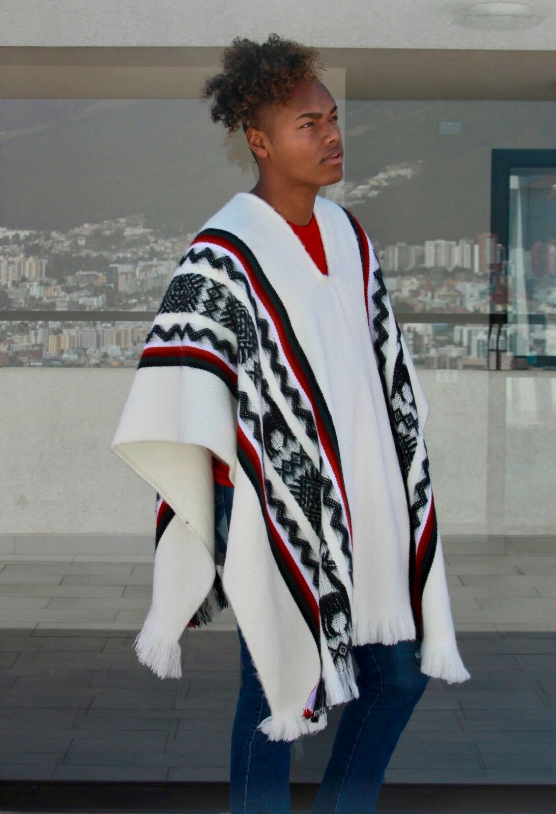 Numbatkaime - Llama Wool Unisex South American Handwoven Serape Poncho - llamas pattern