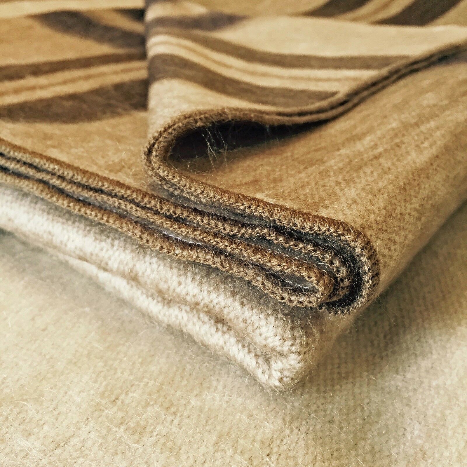 Quisapincha - Baby Alpaca Wool Throw Blanket / Sofa Cover - Queen 90" x 65" - choice of striped/solid golden blankets
