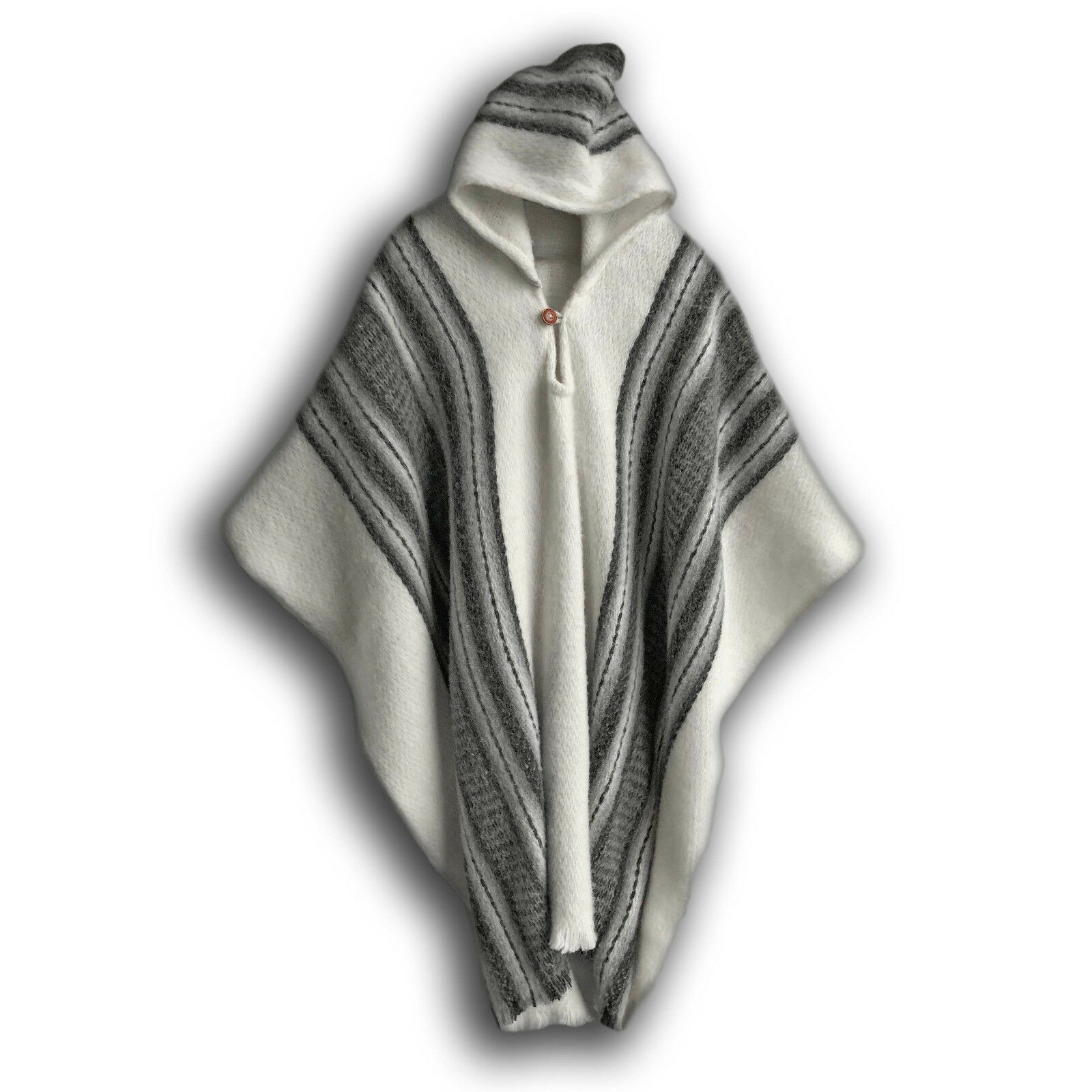 Llama Wool Unisex South American Handwoven Hooded Poncho Pullover
