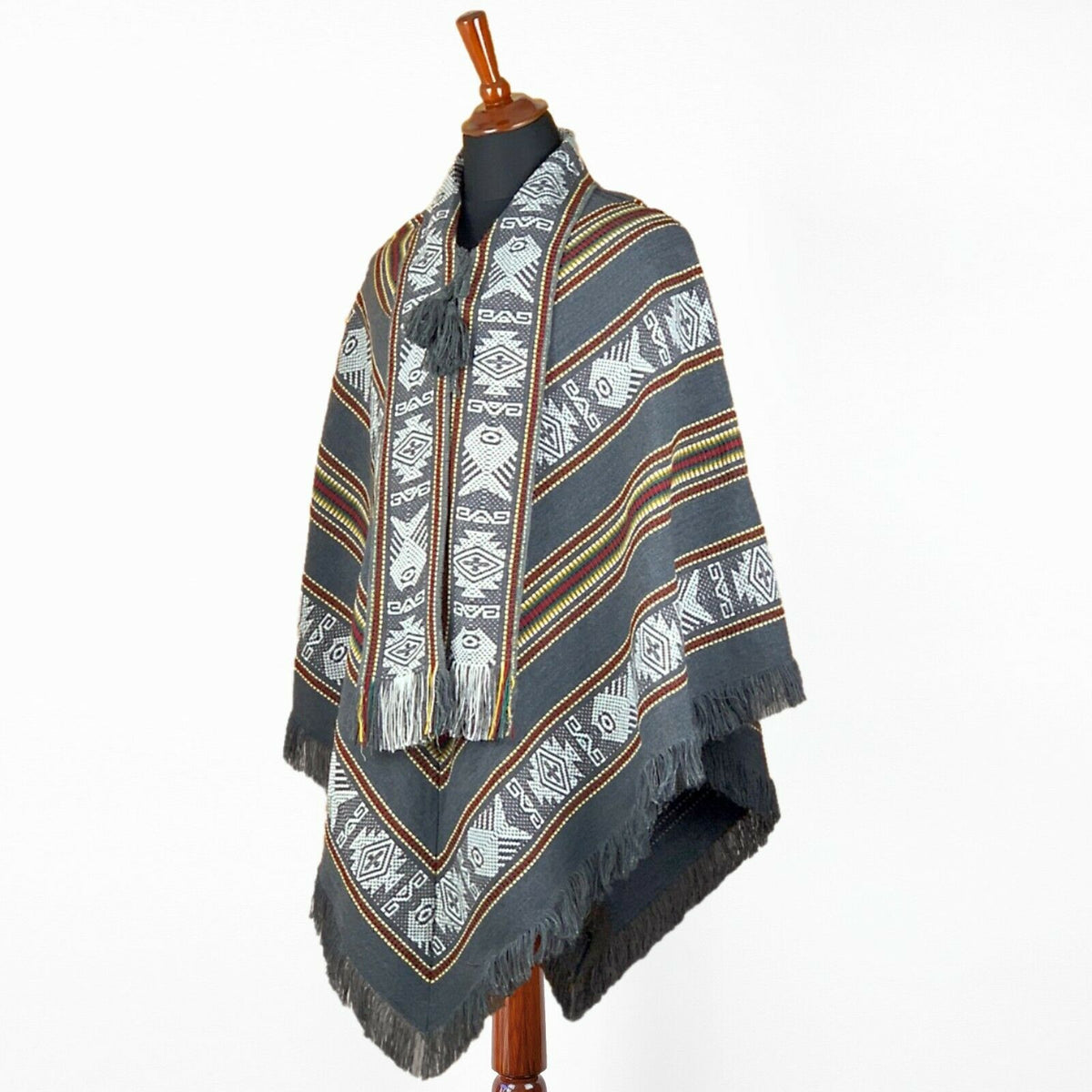 Bomboiza - Alpaca wool Serape Poncho with scarf - Piranha pattern - Gr ...