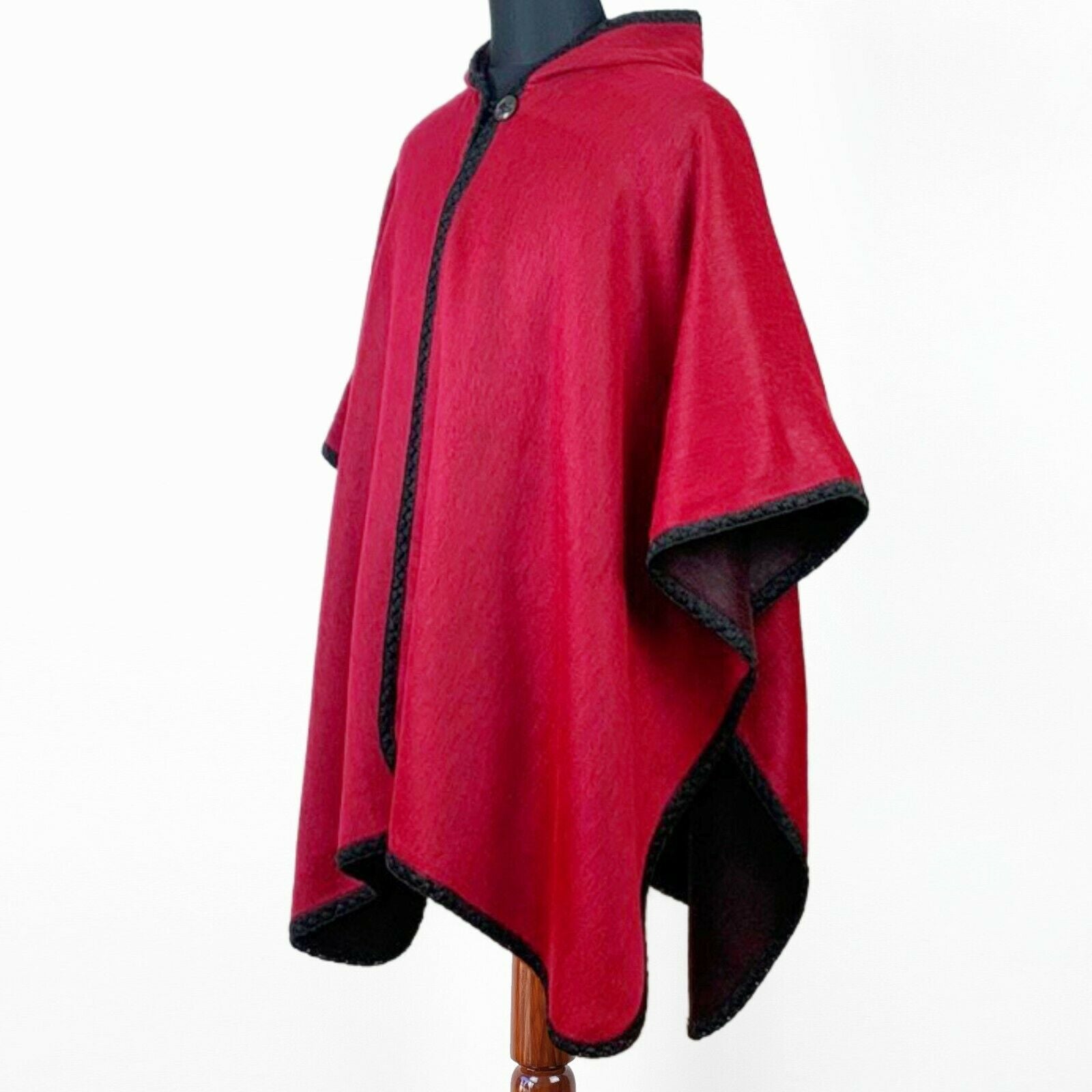 thumbnail image 2 of ECUALAMA Baby Alpaca Wool Poncho – Handmade In Ecuador, Burgundy Red, Unisex 2 of 6
