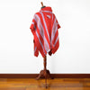 Llama Wool Unisex South American Handwoven Hooded Poncho Pullover - red with stripes pattern