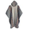 Llama Wool Unisex South American Handwoven Hooded Poncho - solid gray with diamonds pattern