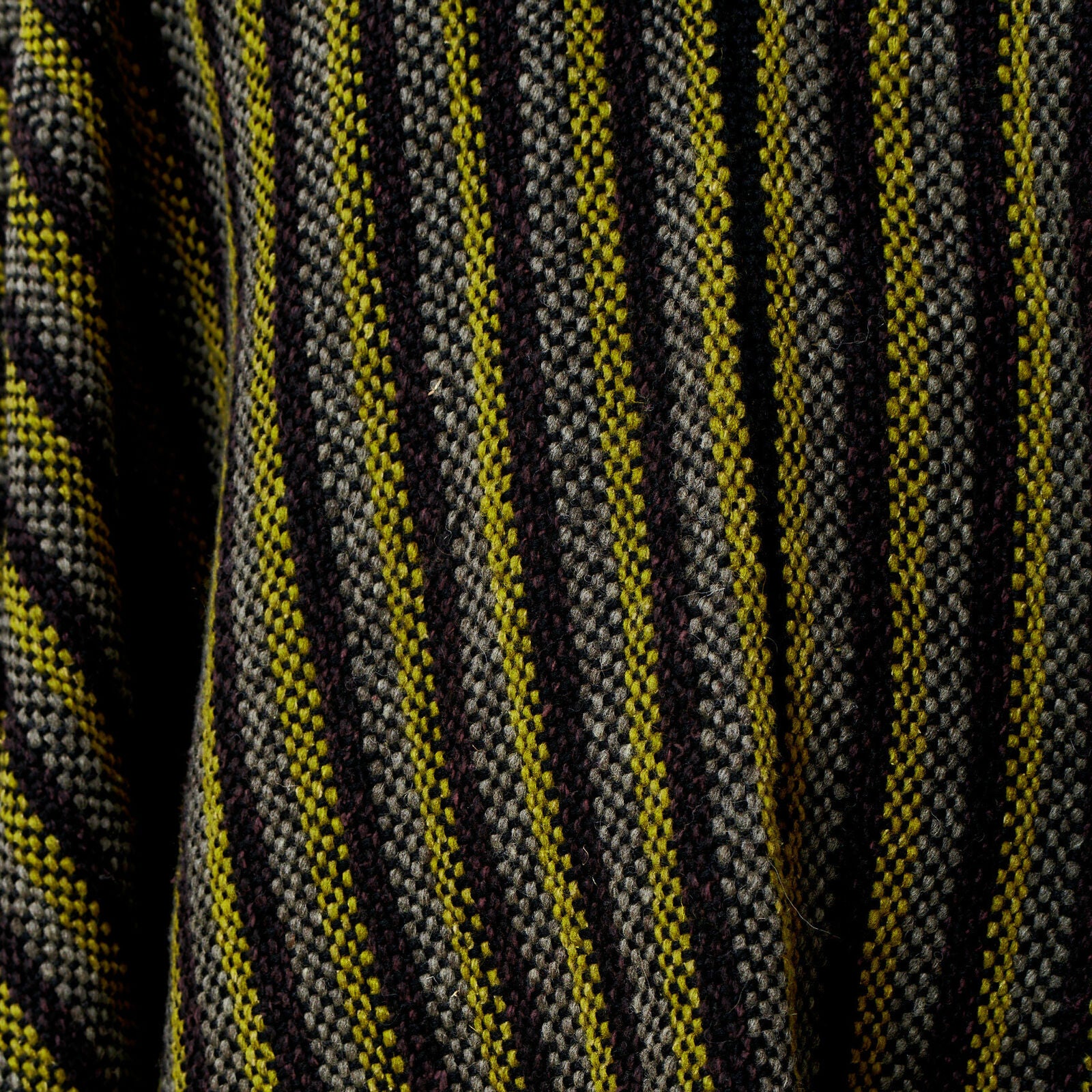 Llama Wool Unisex South American Handwoven Hooded Poncho - thin stripes - black/pistachio