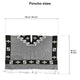 Poncho dimensions are shown: 140 cm/55 inches wide, 92 cm/36 inches long. It features a decorative pattern with fringe at the bottom, and symbols along the borders.