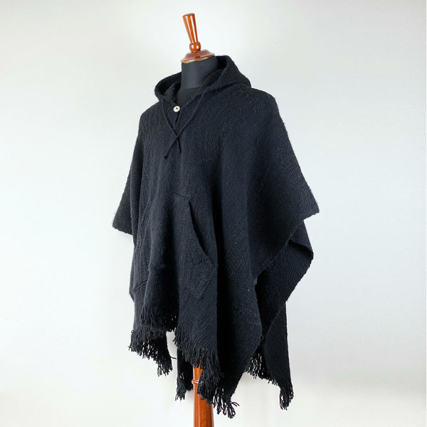 Llama Wool Unisex South American Handwoven Hooded Poncho - wavy stripe ...