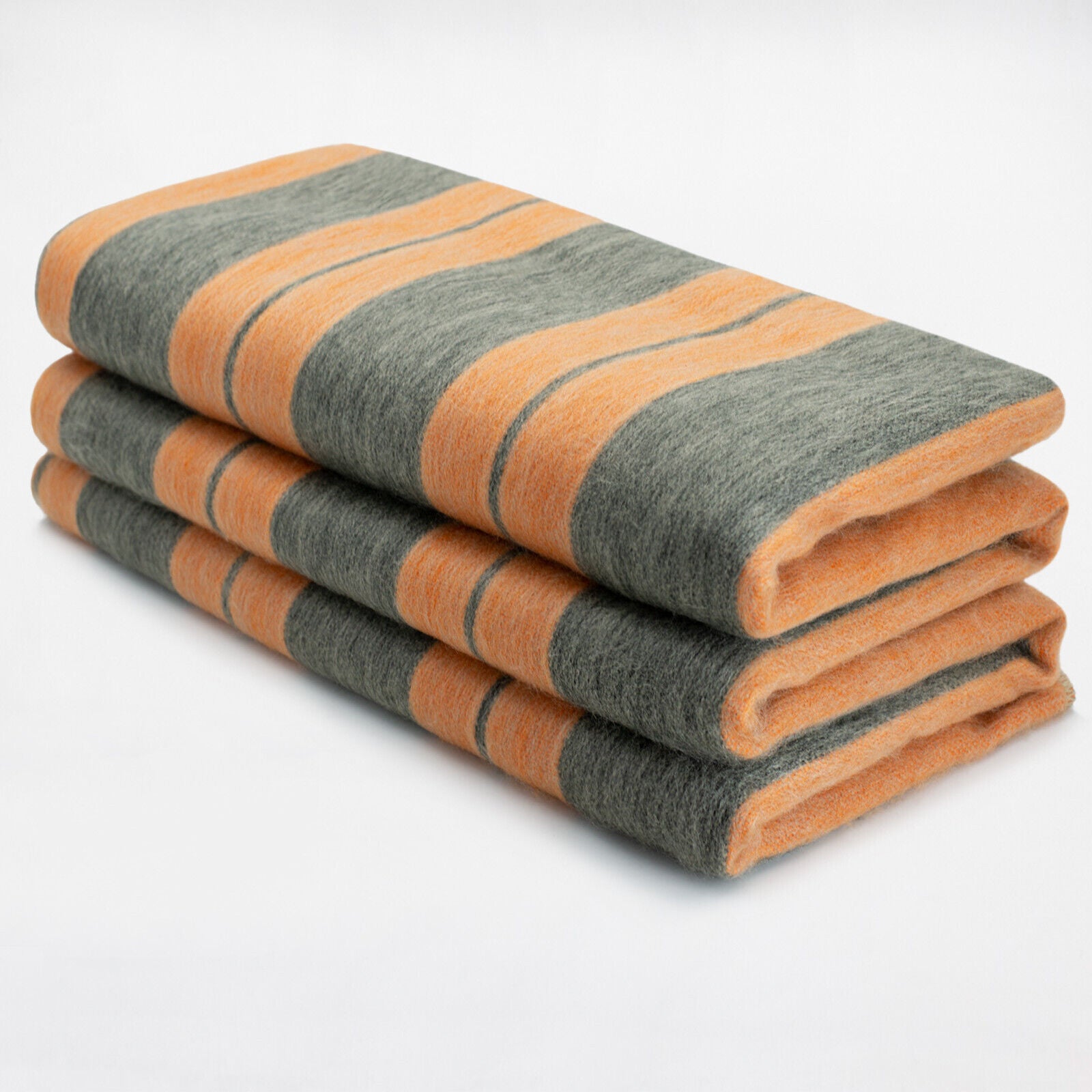 Pusanuma - Baby Alpaca Wool Throw Blanket / Sofa Cover - Queen 95 x 67 in - tiger stripes - orange/dark gray
