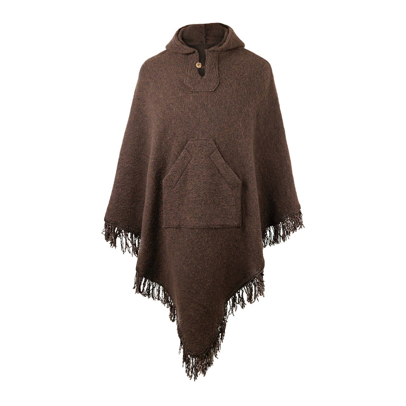 Extra Large Surfers Poncho with hood and pocket llama wool - BROWN