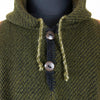 Pucabamba - Llama Wool Unisex South American Handwoven Thick Hooded Poncho - striped - khaki/green