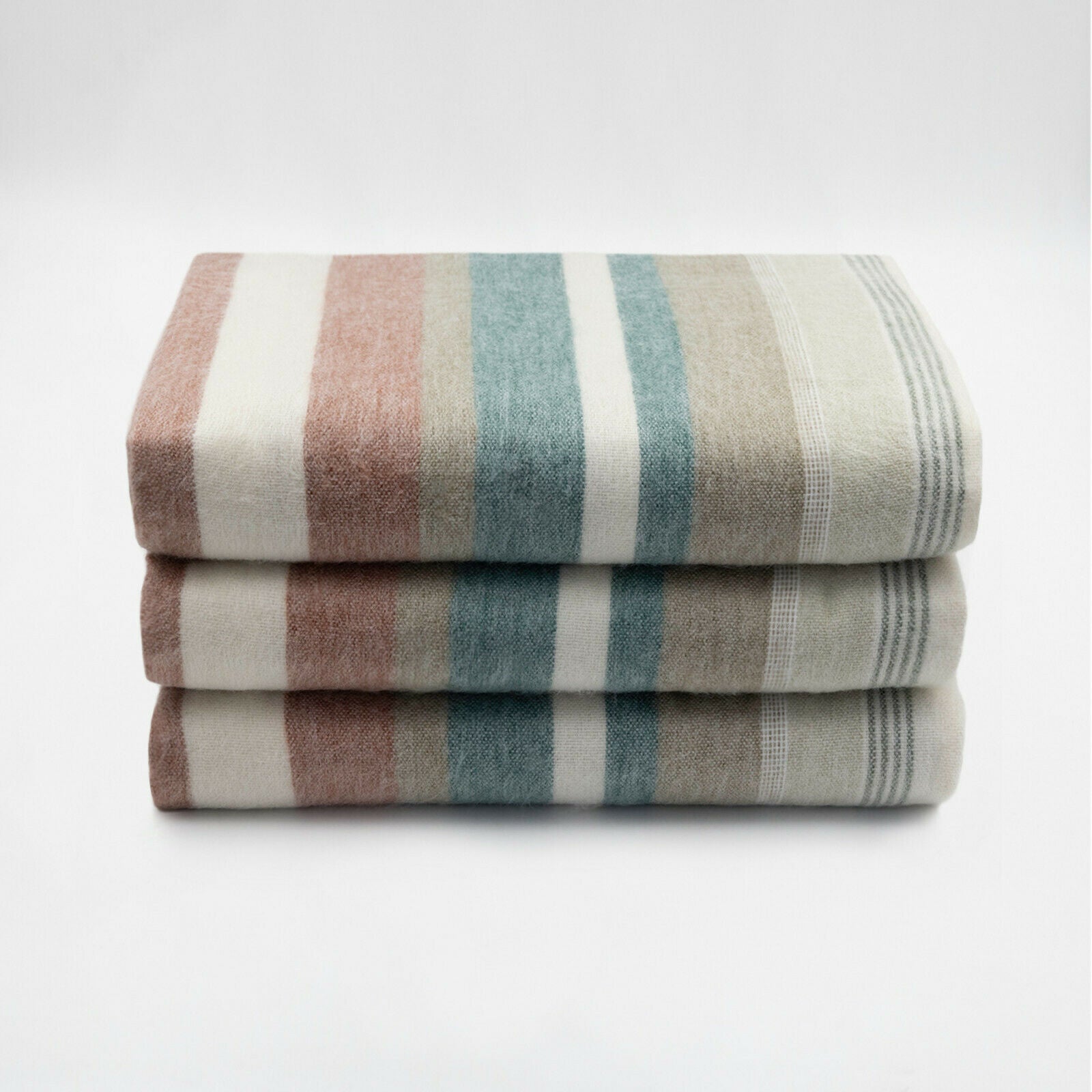 Timbara - Baby Alpaca Wool Throw Blanket / Sofa Cover - Queen 97" x 67" - dull pastel coloured stripes pattern