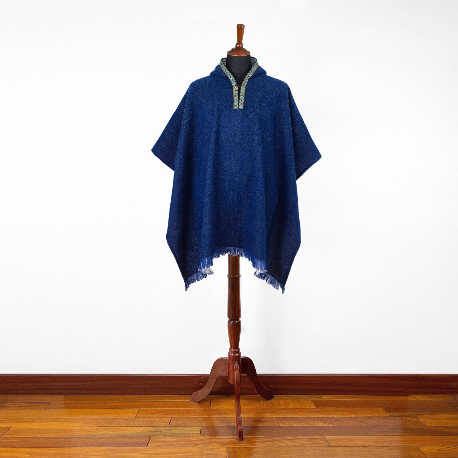 Irachi - Baby Alpaca wool Hooded Unisex Poncho XXL - Solid - NAVY BLUE
