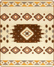 The object is a rectangular rug with geometric diamond patterns in brown, orange, and gray. It features a large central design with repeating motifs and bordered by smaller diamond shapes.