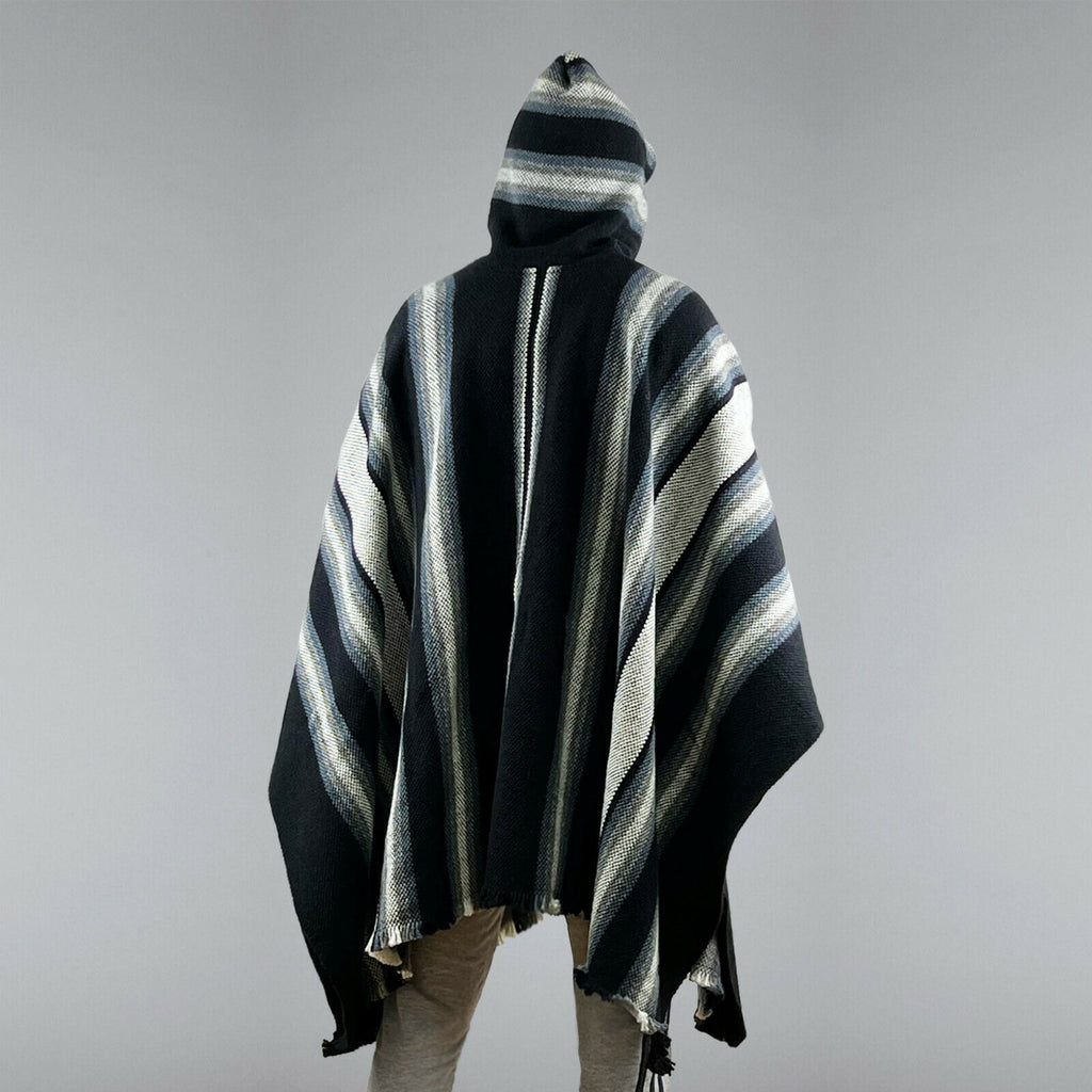 Llama Wool Unisex South American Handwoven Hooded Thick Poncho