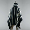Miasi - Llama Wool Unisex South American Handwoven Thick Hooded Poncho - striped - black