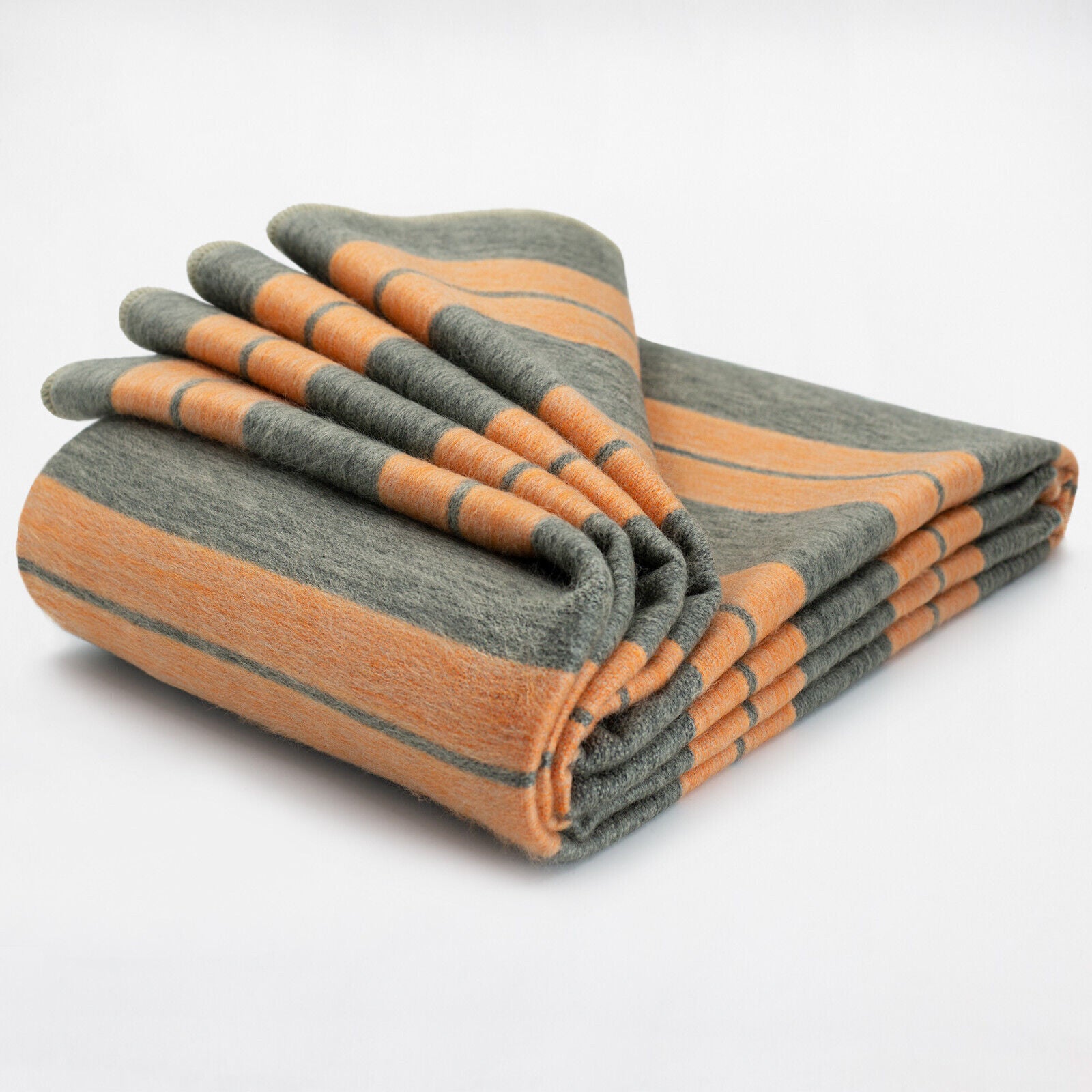 Pusanuma - Baby Alpaca Wool Throw Blanket / Sofa Cover - Queen 95 x 67 in - tiger stripes - orange/dark gray