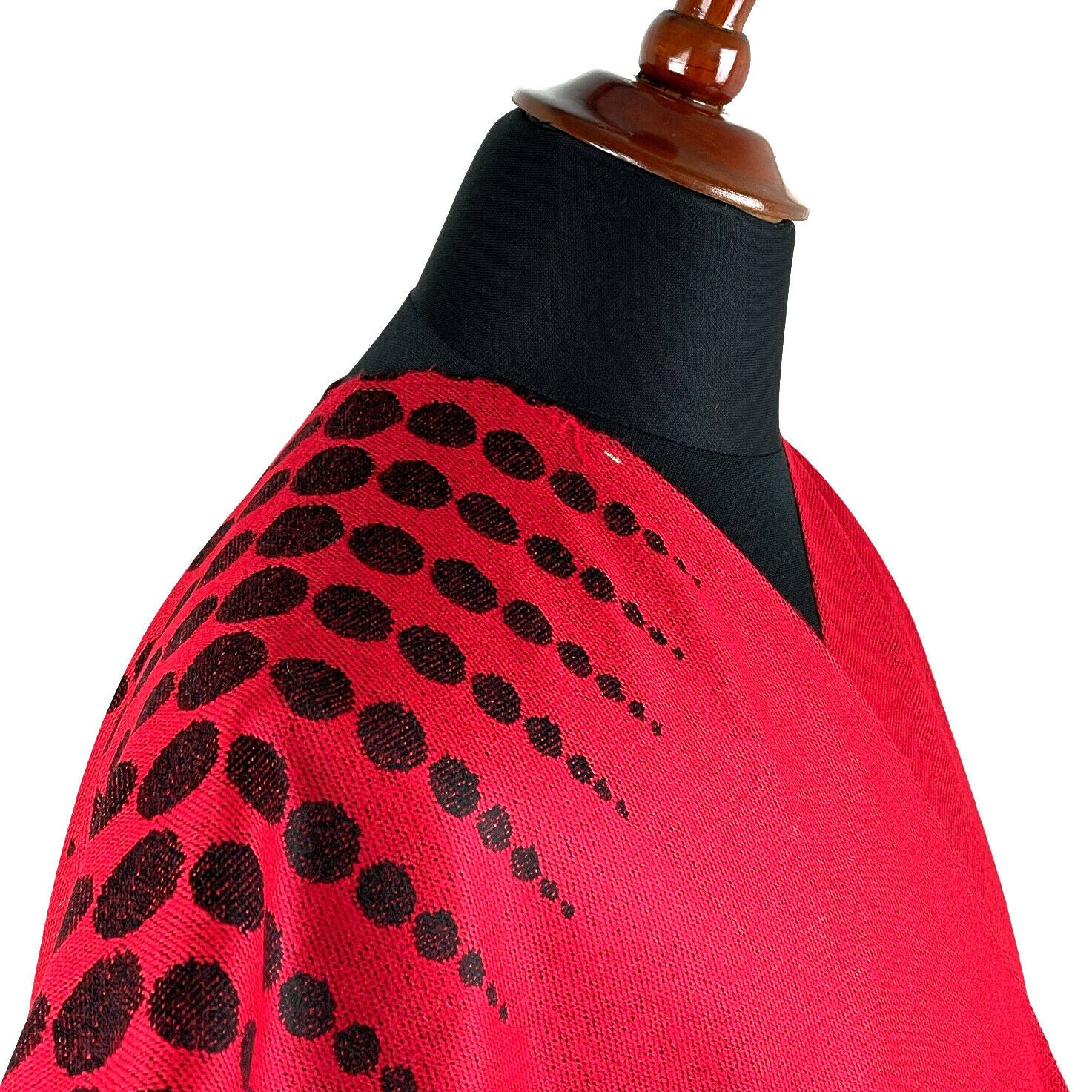 Lightweight Thin Alpaca Wool UNISEX Ruana Cape Poncho/Shawl - Red with authentic pattern