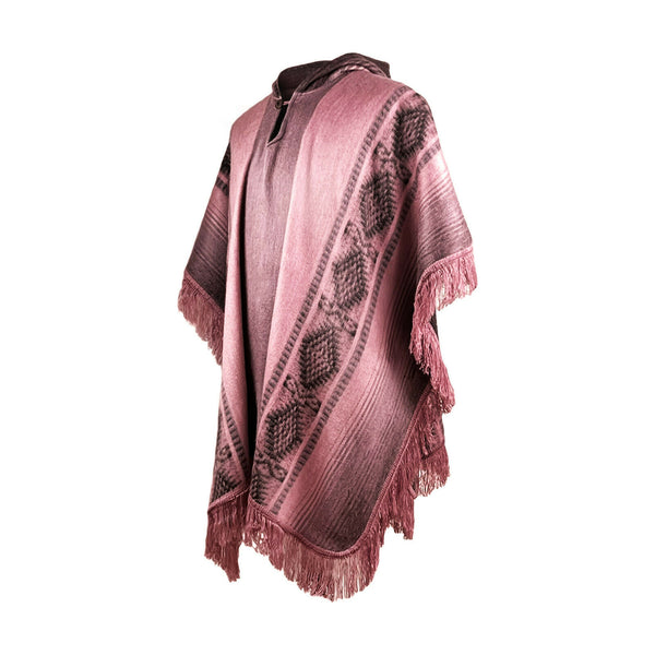 Yona - Lightweight Baby Alpaca Hooded Fringed Poncho - Pink - Unisex