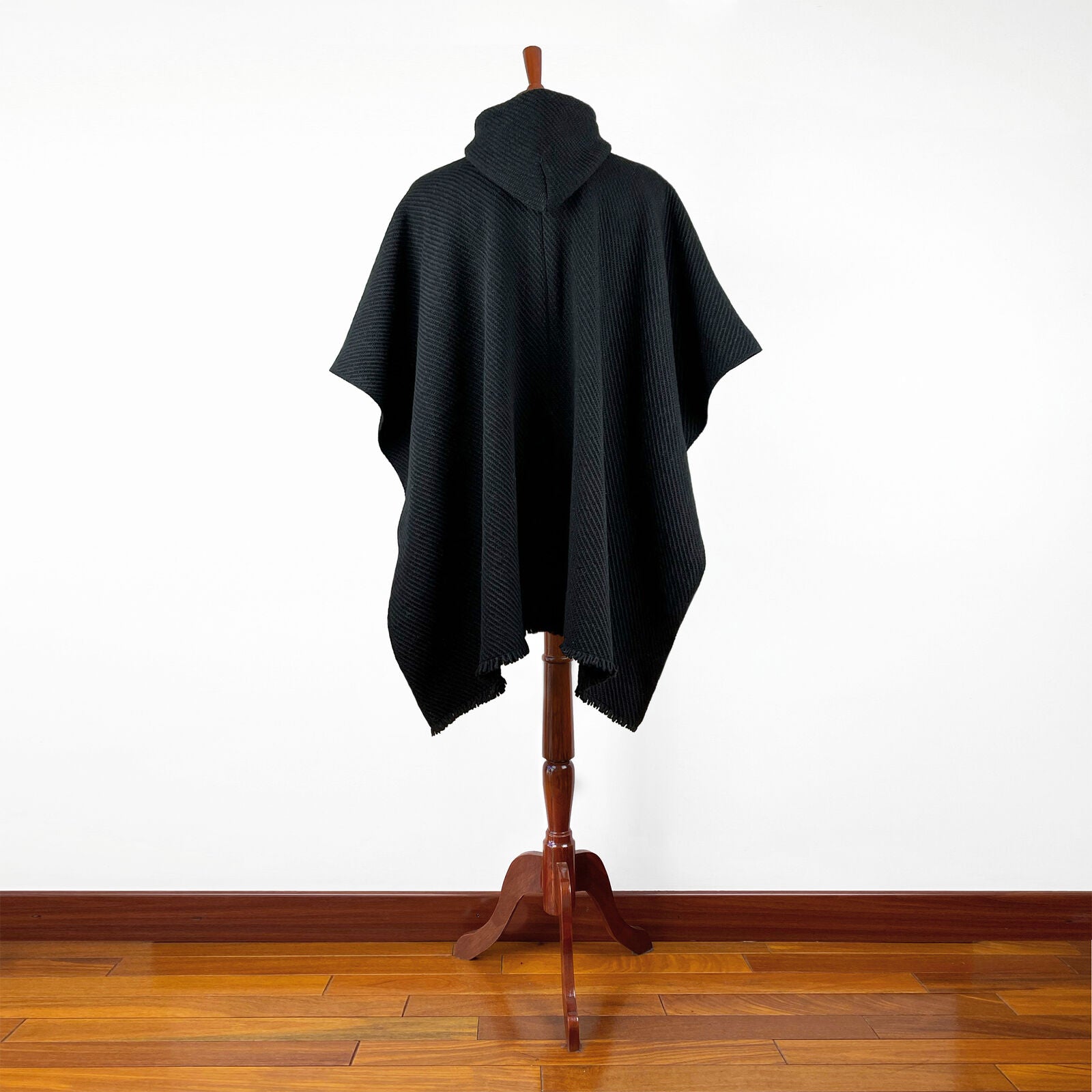 Llama Wool Unisex South American Handwoven Poncho XL - solid black pattern