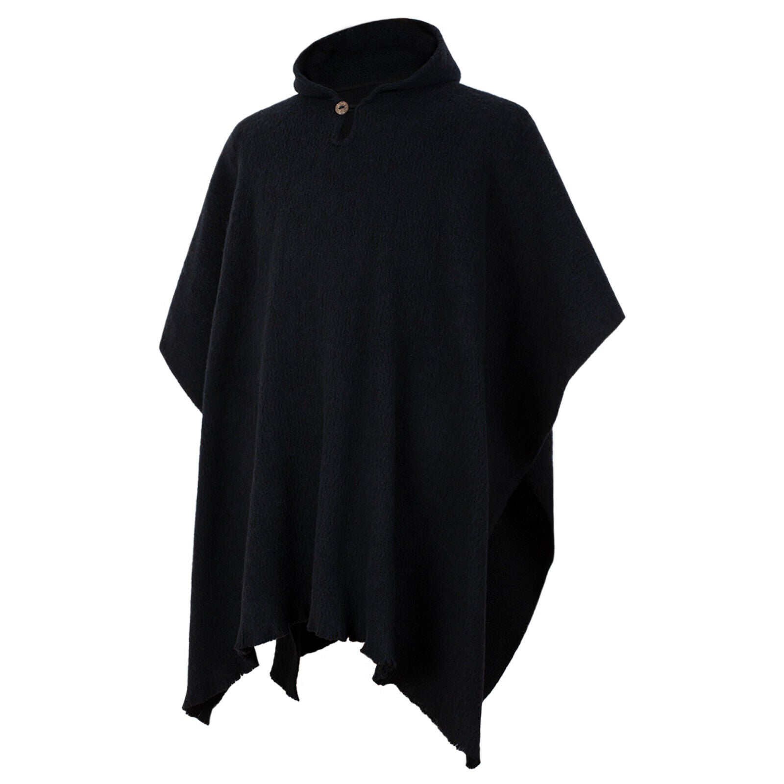 Achema - Llama Wool Unisex South American Handwoven Hooded Poncho - solid black