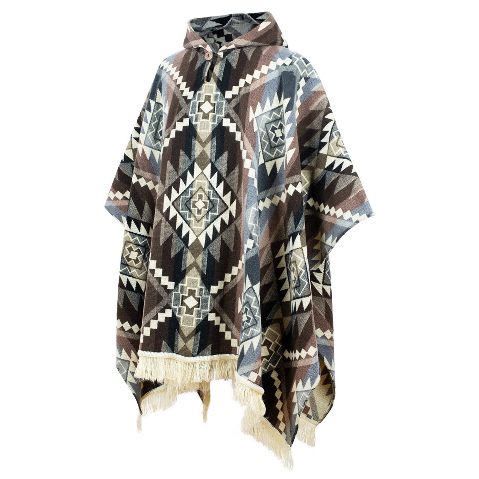 Canguraca - Baby Alpaca wool Unisex Hooded Poncho Pullover S-XXL - gray - Inca Cross pattern