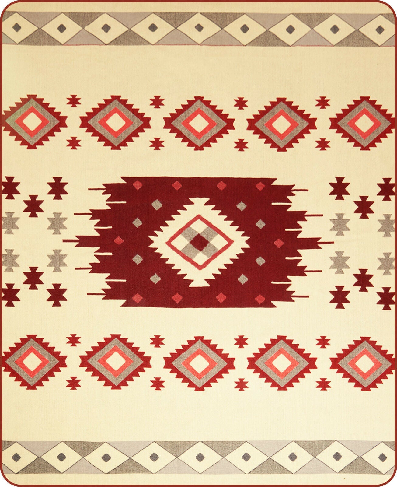 Cumbaratza - Baby Alpaca Blanket - Thick Extra Large Reversible - Aztec Southwest Pattern Red