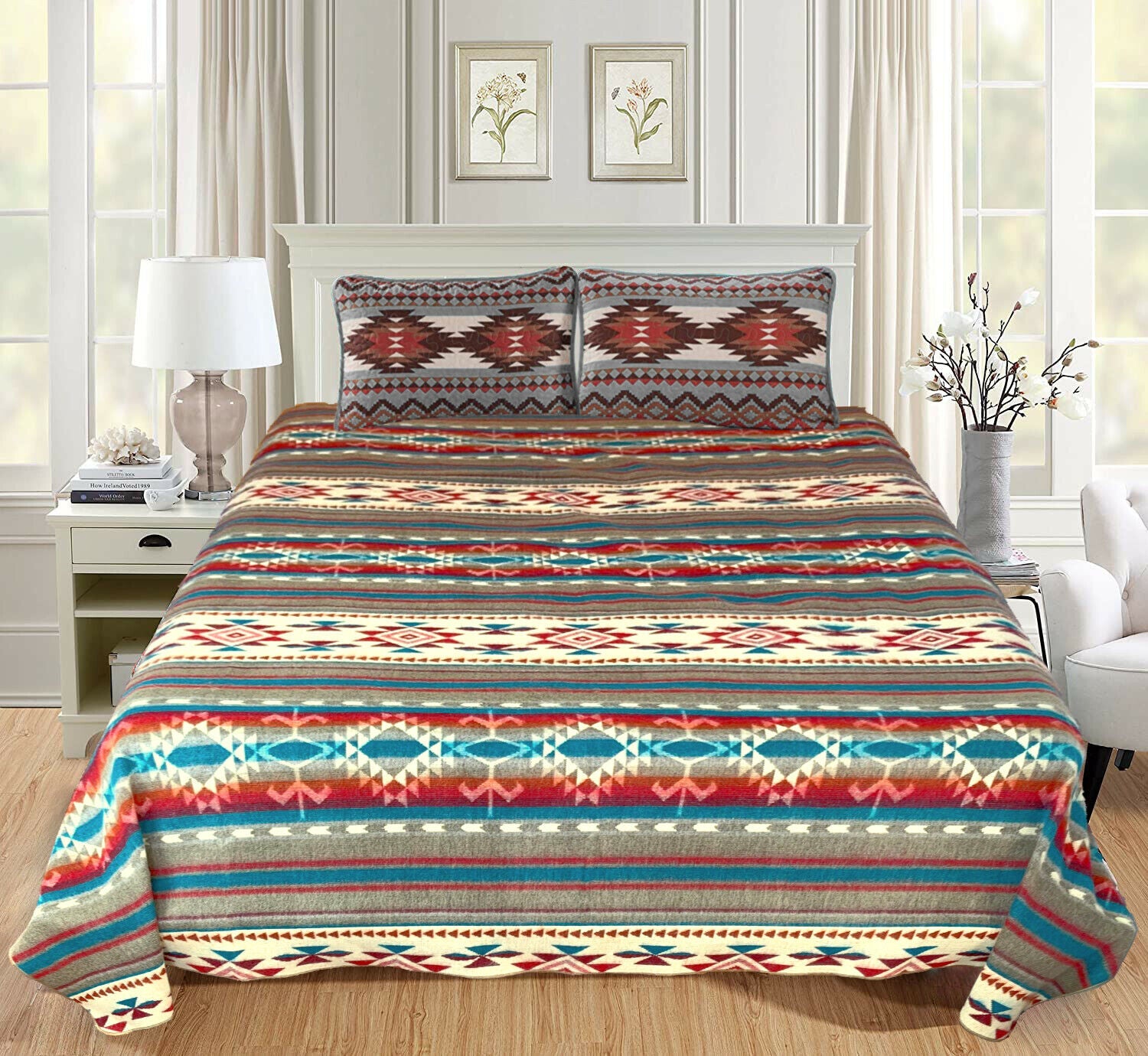 Azabi - Baby Alpaca Blanket - Extra Large - Aztec Southwest Pattern
