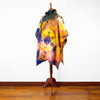 Llamacanche - Llama Wool Unisex South American Handwoven Hooded Poncho - blue/violet/yellow abstract pattern