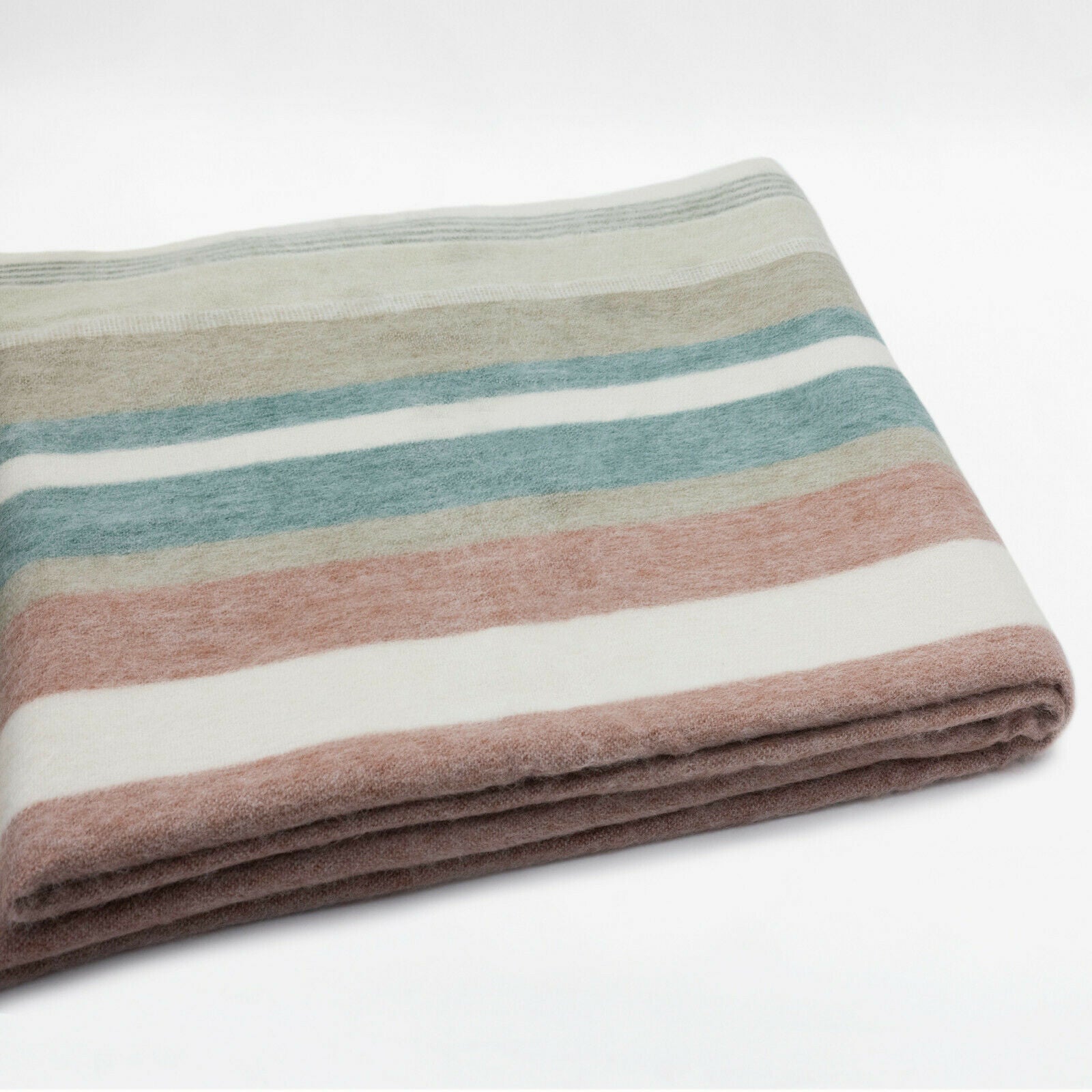 Timbara - Baby Alpaca Wool Throw Blanket / Sofa Cover - Queen 97" x 67" - dull pastel coloured stripes pattern