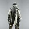 Shaime - Llama Wool Unisex South American Handwoven Thick Hooded Poncho - striped - grey