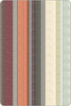 Latacunga alpaca wool throw blanket – colored vertical stripes alternate in varying shades of red, orange, green, gray, and cream, creating a pattern on a rectangular surface with rounded corners